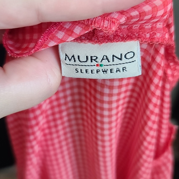 Murano Red Checkered Long Sleeve Short Lingerie Lounge Robe - Picture 9 of 11